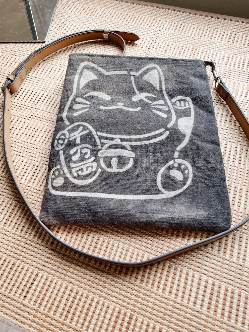 Canvas Lucky Cat Crossbody Bag in Dark Brown - Picture 5 of 9